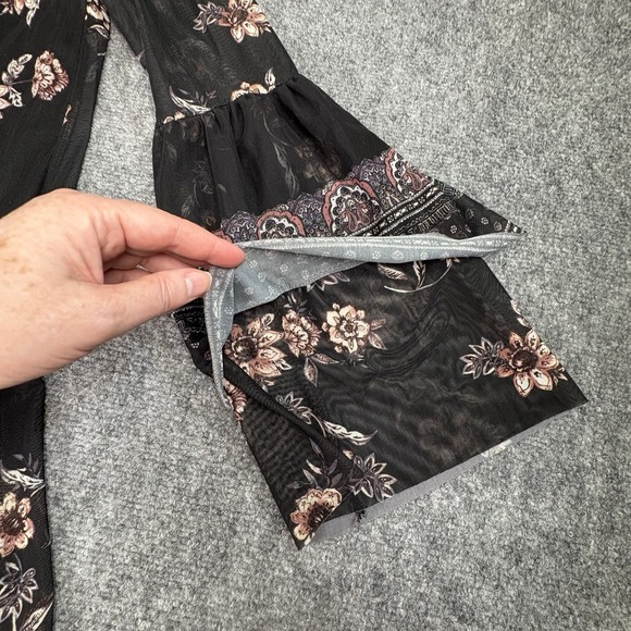 Style & Co Dress Women S Black Floral Bell Sleeve Boho Sheer Overlay Whimsigoth - Picture 3 of 14